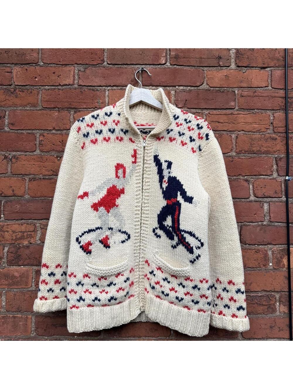 vintage figure skating pattern cowichan sweatshirt 70s S/M
